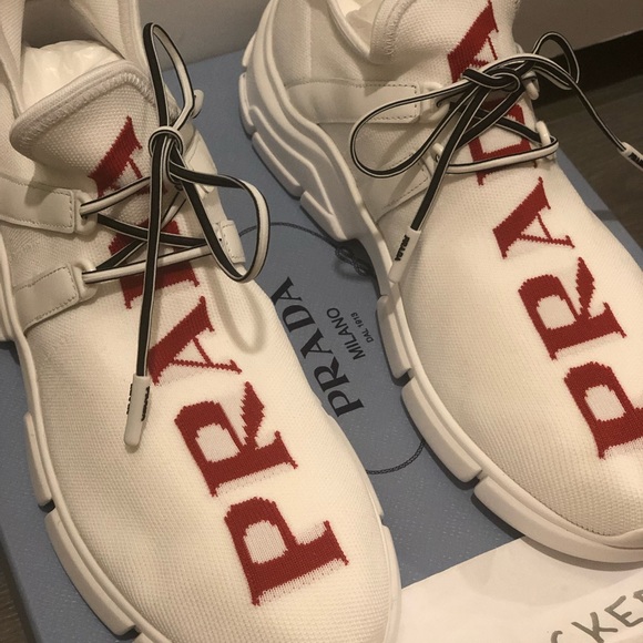 Prada Knit Sock Sneaker with Red Logo sz 38 - Picture 4 of 8